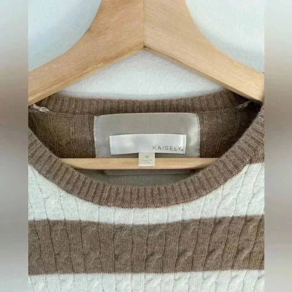 KAISELY angora rabbit/ woo blend stripped knit crew neck sweater sz M j crew